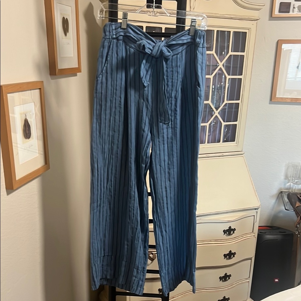Blue Striped Wide Leg Pants